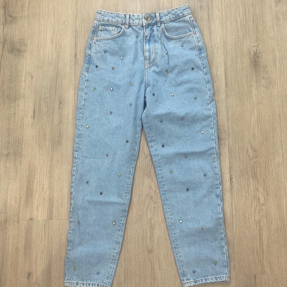 Beaded mom fit jeans
